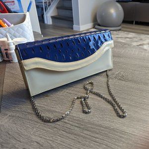 Asensio leather blue and cream clutch